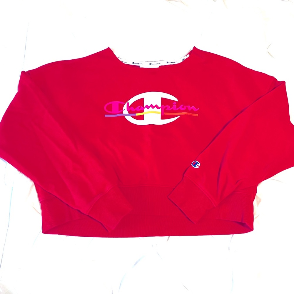 Champion Red Logo Cropped Sweatshirt, Women’s Size XS, Excellent!